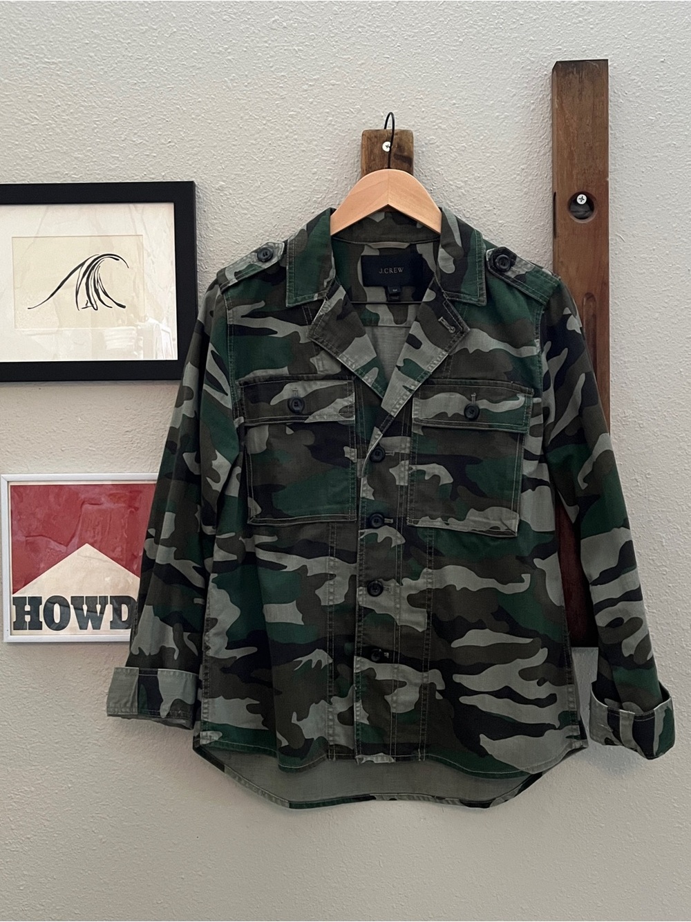 J. Crew Camouflage Button-Down Cotton Shirt Jacket Size Medium TALL